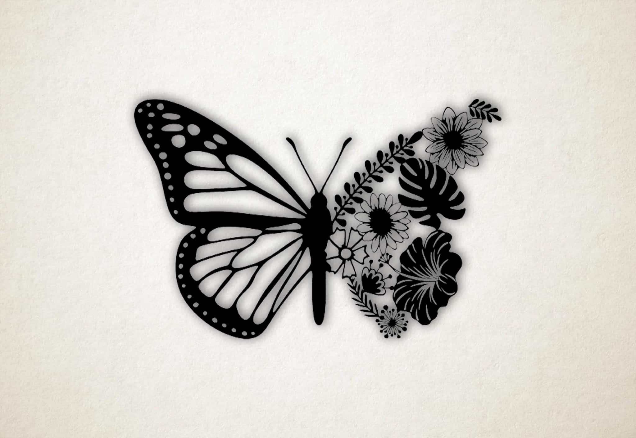 Line art vlinder met bloemen